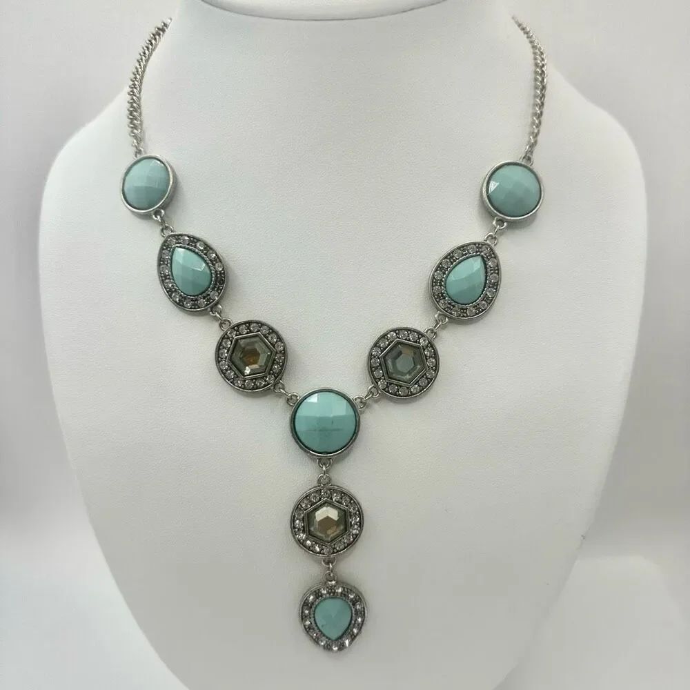 Silver tone and blue statement necklace
